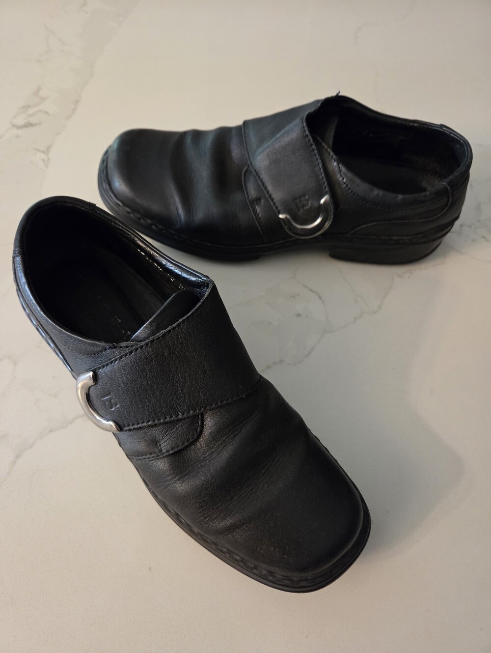 Josef Seibel Theresa Black Leather Oxford Loafers Velcro Close Size 42